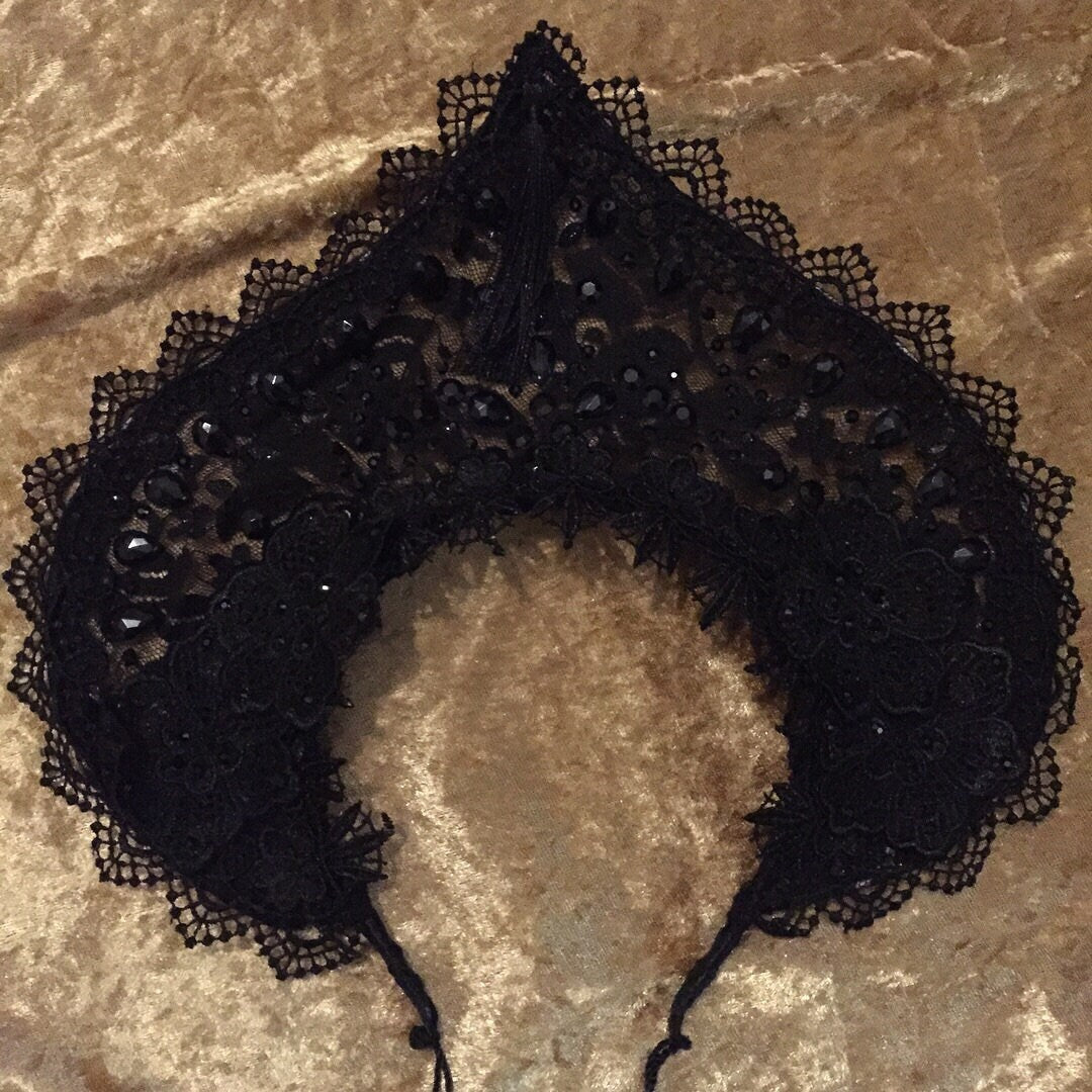 The Priestess Crown • Lace and rhinestone headpiece •
