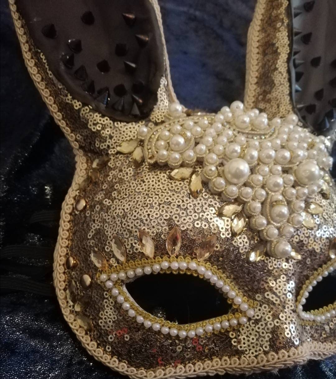 Golden Dust Bunny Mask • Festival Masquerade Headpiece