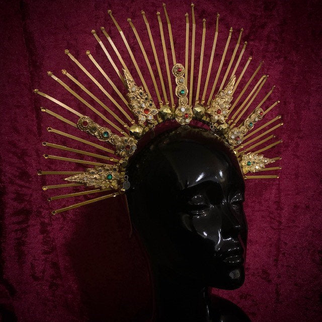 Sunburst Headpiece. Gold Spiked Halo Crown. Festival and Performance Dance Pride Headdress
