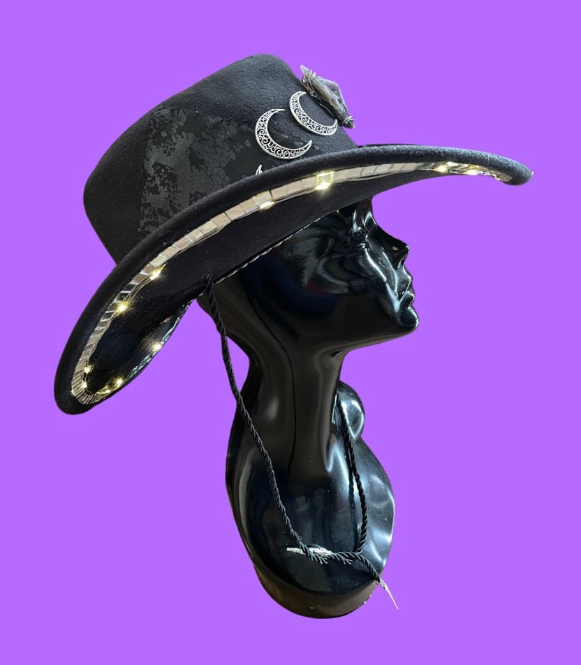 Witching Hour Western Hat • Festival cowboy hat • crescent moon and crystal