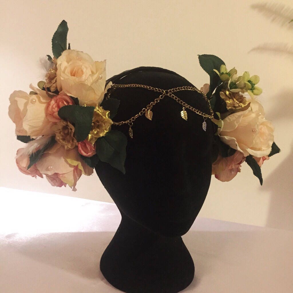 Rose Gold Goddess Headpiece • Floral Festival Bridal l Headpiece