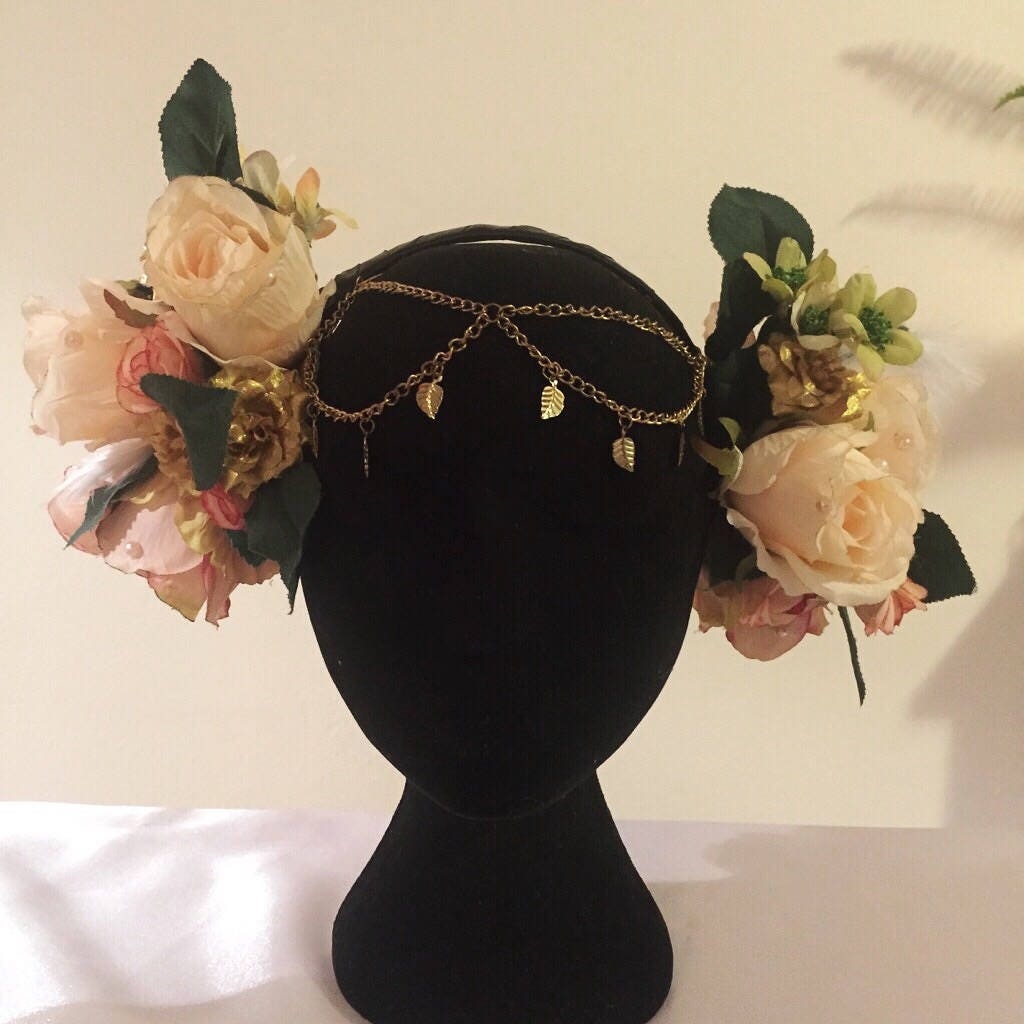 Rose Gold Goddess Headpiece • Floral Festival Bridal l Headpiece