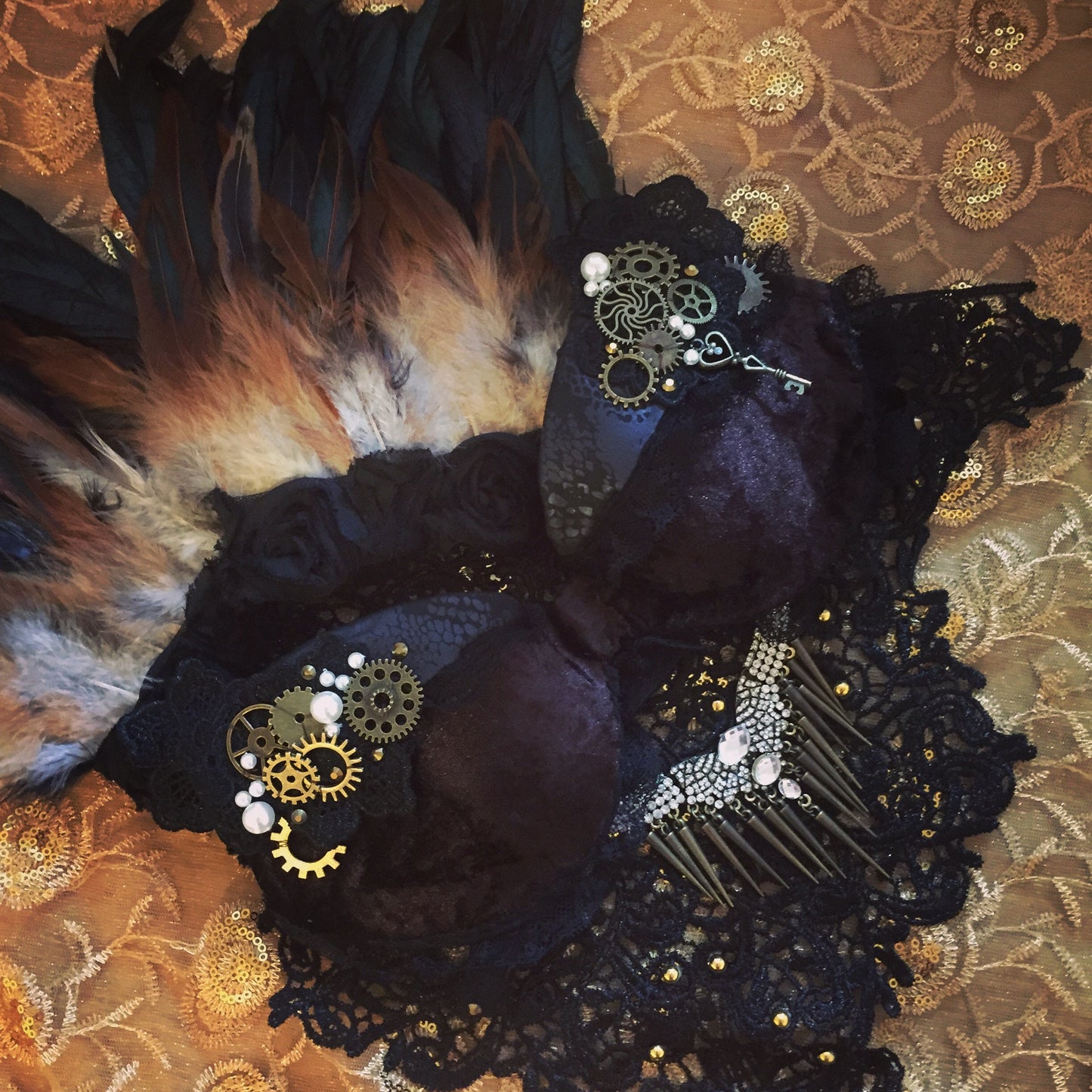 Burning Heart Bra • Steampunk Epaulette and Chest Lace Festival Set