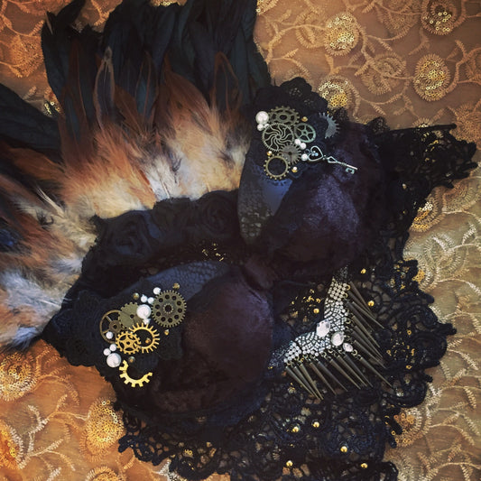 Burning Heart Bra • Steampunk Epaulette and Chest Lace Festival Set