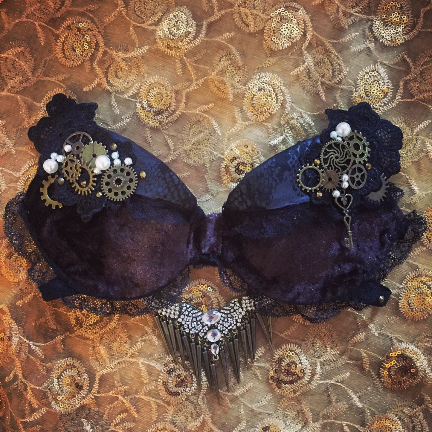 Burning Heart Bra • Steampunk Epaulette and Chest Lace Festival Set