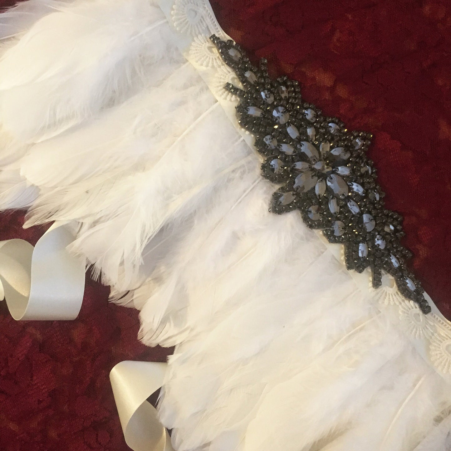 Rhinestone Feather Festival Waist Belt