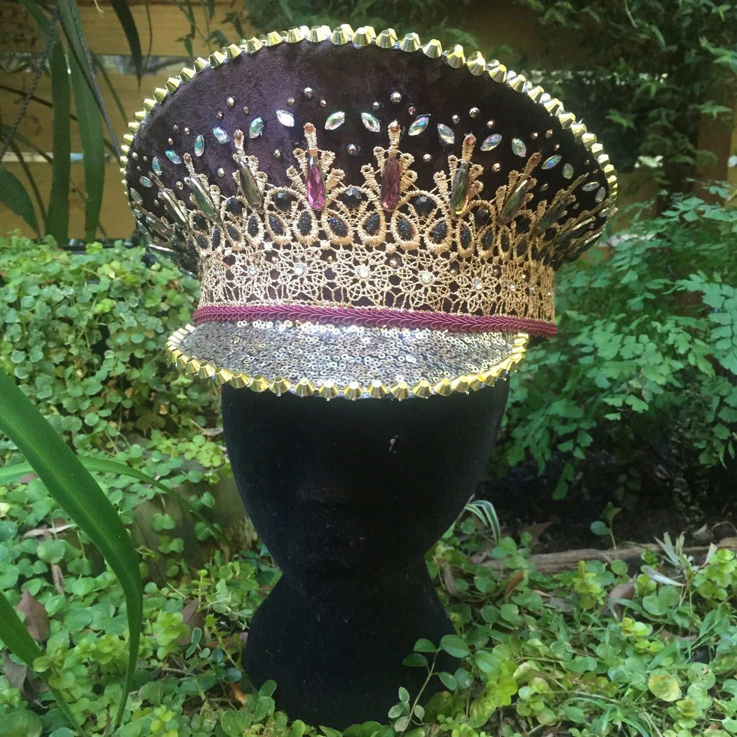 Velvet Rhinestone Captain Hat • Festival Military Hat