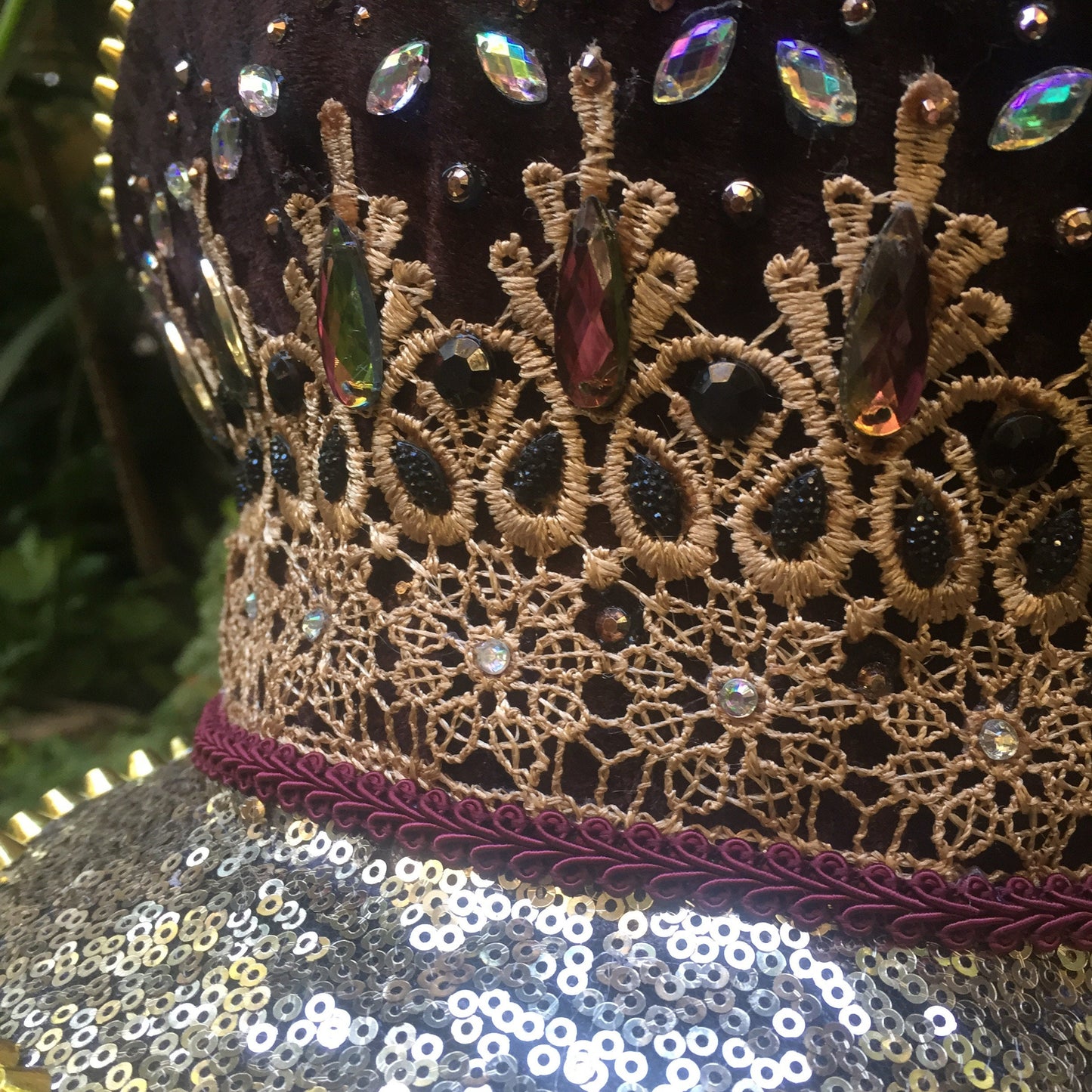 Velvet Rhinestone Captain Hat • Festival Military Hat
