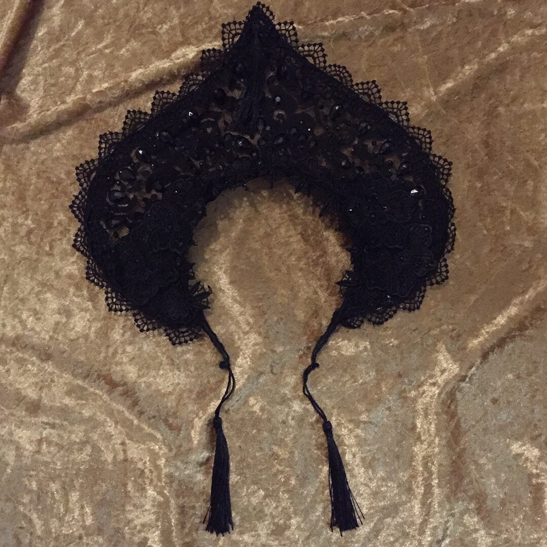 The Priestess Crown • Lace and rhinestone headpiece •