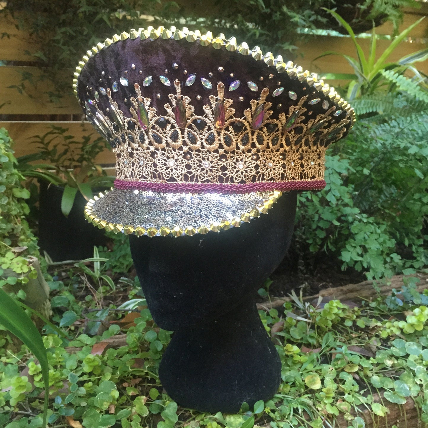 Velvet Rhinestone Captain Hat • Festival Military Hat