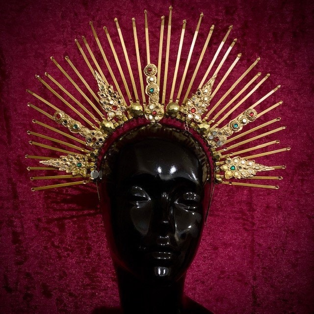 Sunburst Headpiece. Gold Spiked Halo Crown. Festival and Performance Dance Pride Headdress