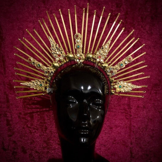 Sunburst Headpiece. Gold Spiked Halo Crown. Festival and Performance Dance Pride Headdress