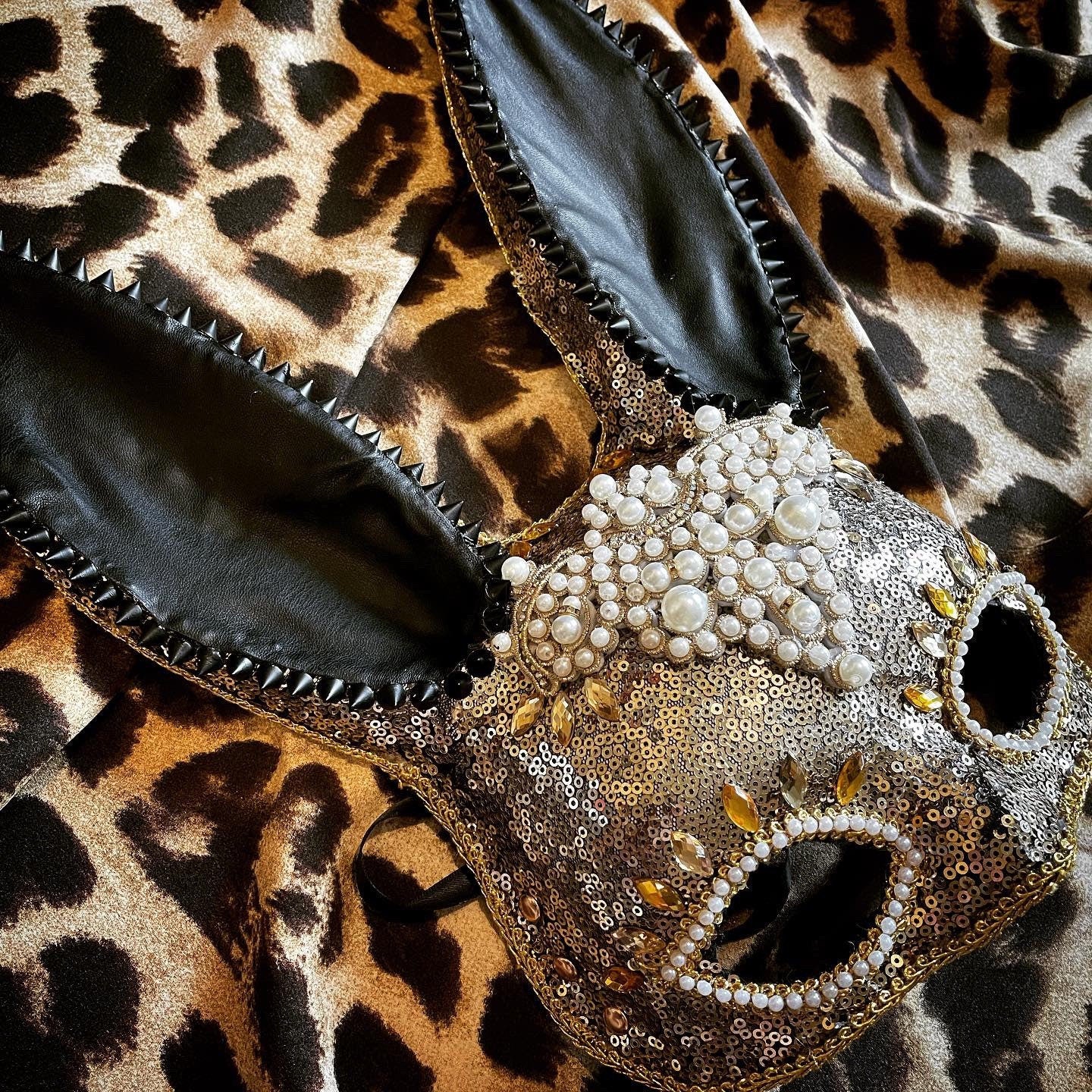 Golden Dust Bunny Mask • Festival Masquerade Headpiece