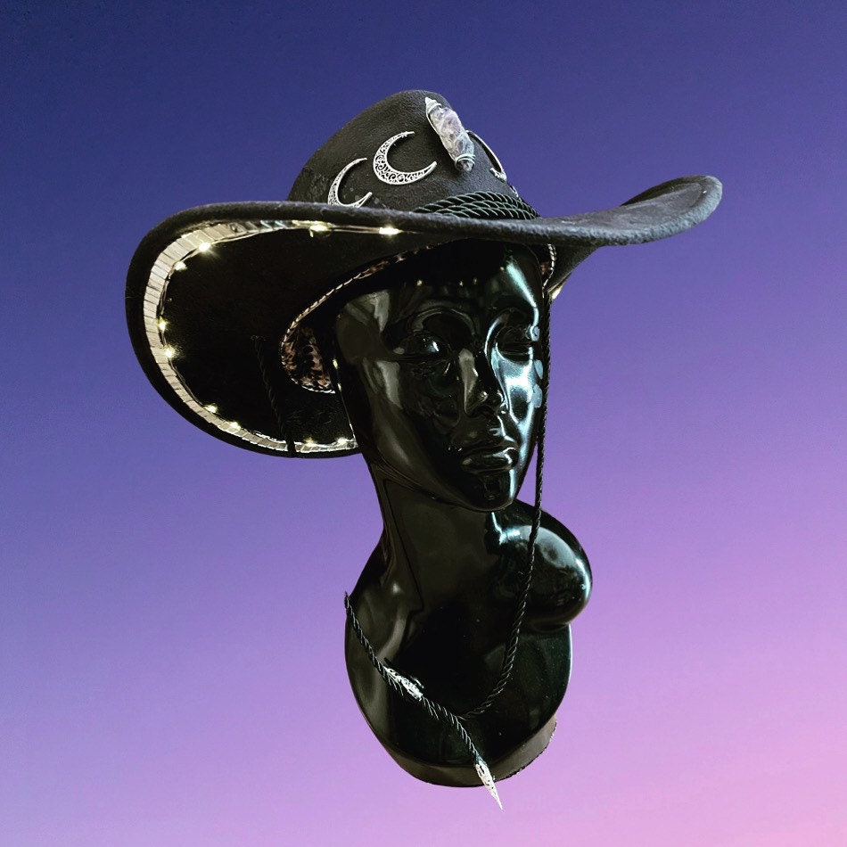 Witching Hour Western Hat • Festival cowboy hat • crescent moon and crystal