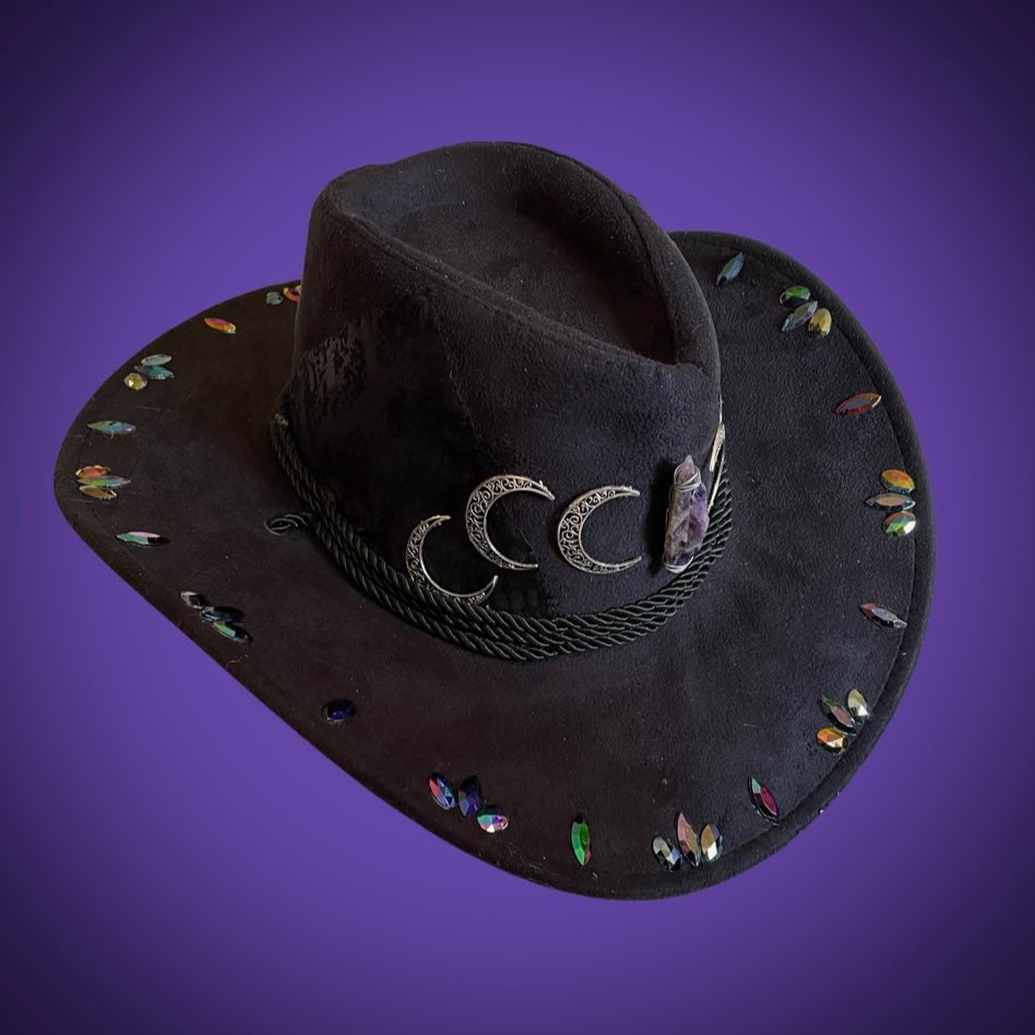 Witching Hour Western Hat • Festival cowboy hat • crescent moon and crystal