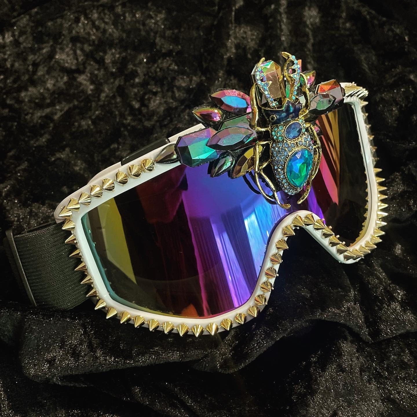 Scarab Ski Goggle • mirror lens burner goggle with studs, rhinestone and a beetle motif