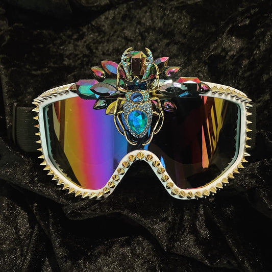 Scarab Ski Goggle • mirror lens burner goggle with studs, rhinestone and a beetle motif